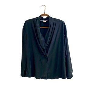 Vintage Alexandria Black Draped‎ Surplice Blouse Size 12 Shoulder Pads USA